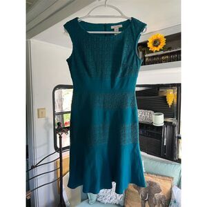 White House Black Market Women's Blue Lace Stripe Sheath Dress Size 2